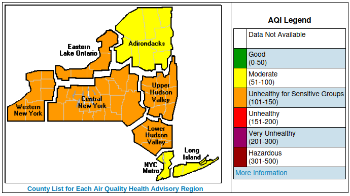 New York Department of Environmental Conservation Air Quality Forecast, August 6, 2025